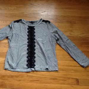 J Crew Black & White Striped Long Sleeve Tee wLace